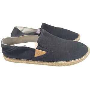 OluKai Kaula Pa'a Kapa Shoes Womens Size 8 Black Espadrille Slip On Canvas Flats